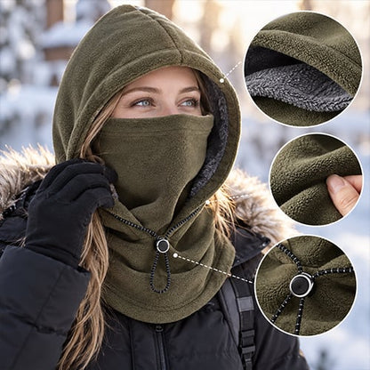 Hooded Face Covering with Drawcord