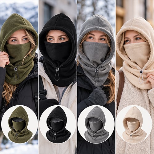 Hooded Face Covering with Drawcord