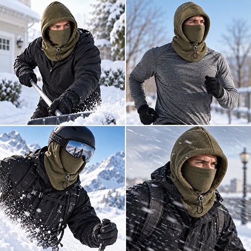 Hooded Face Covering with Drawcord