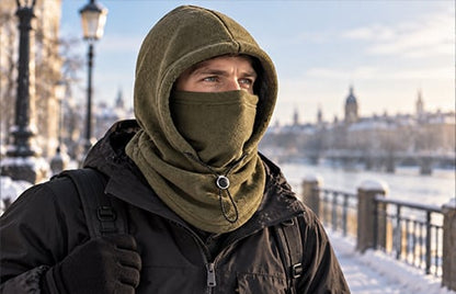 Hooded Face Covering with Drawcord