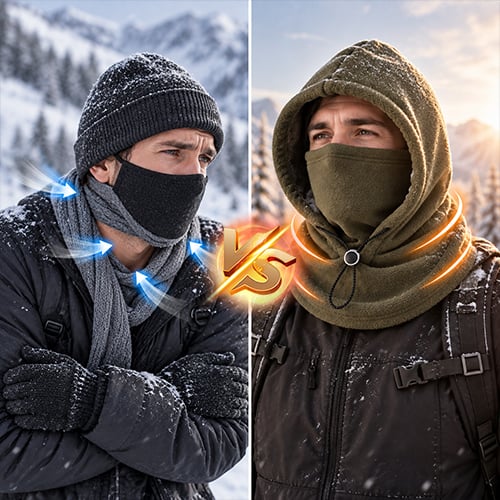 Hooded Face Covering with Drawcord