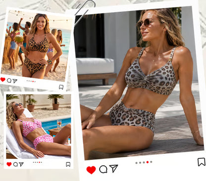 Women's Twist Front Leopard Print Bikini Set