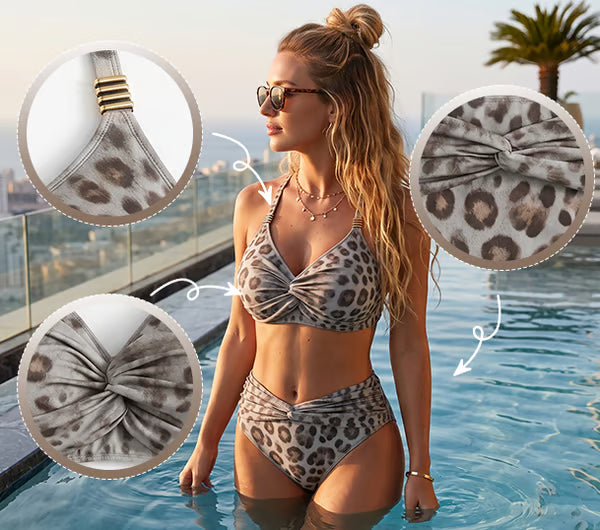 Women's Twist Front Leopard Print Bikini Set