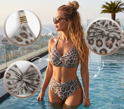 Women's Twist Front Leopard Print Bikini Set