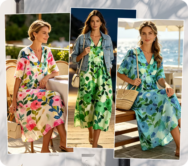Women's Floral V-Neck Short Sleeve Dress
