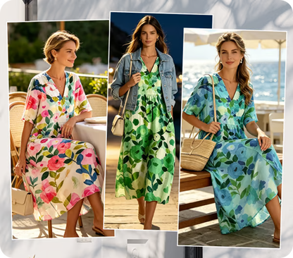 Women's Floral V-Neck Short Sleeve Dress