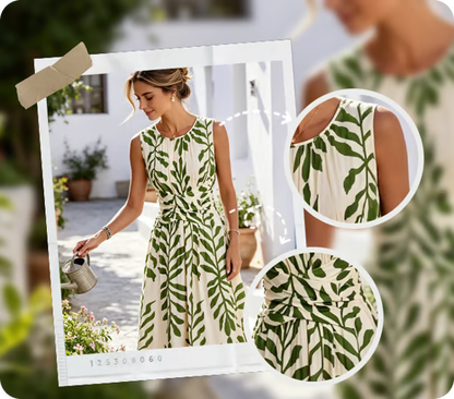 Women's Leaf Print Sleeveless Dress