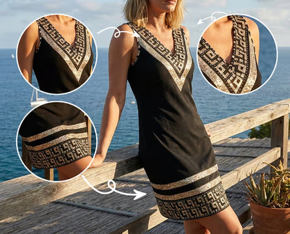 Women's Sleeveless V-Neck Trim Dress
