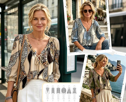 Women’s Leopard Lace-Up Puff Sleeve Blouse